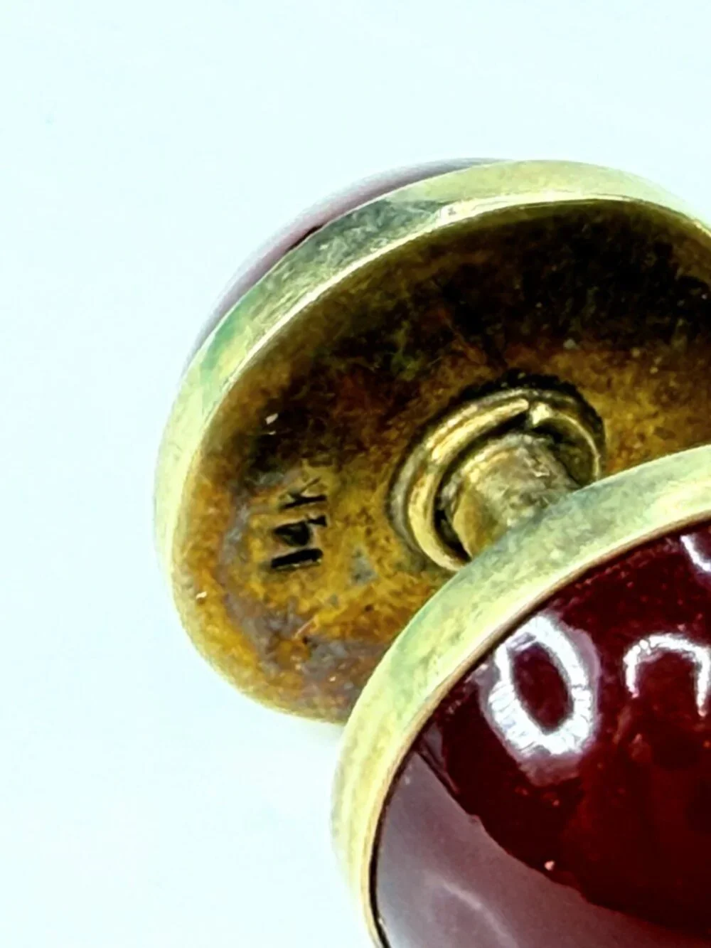 Antique 14K Gold deep Burgundy Tourmaline Cabochon Cufflinks 11.6mm SS443